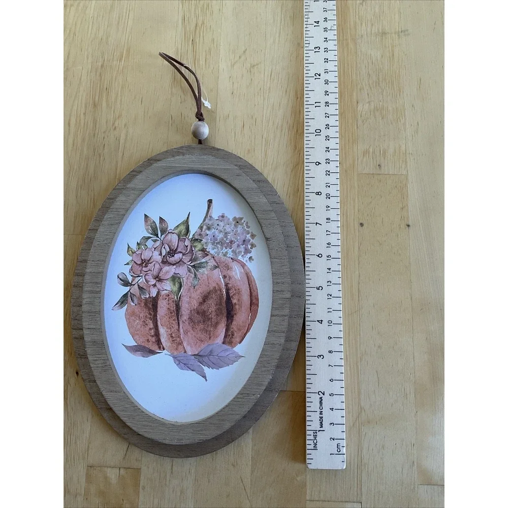 Fall Pumpkins Oval Wall Art Thanksgiving Wall Hanging Framed Canvas Orange